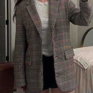 H&M Brown and Black Blazer Tailored Wool-Blend